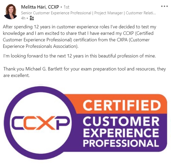 LinkedIn post from Melitta Hári celebrating becoming a CCXP