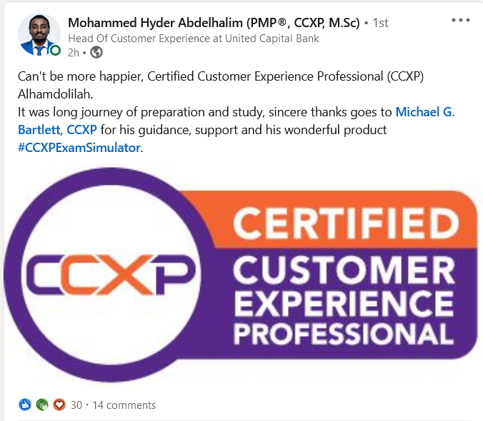 LinkedIn post from Mohammed Hyder Abdelhalim celebrating becoming a CCXP